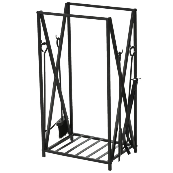 interior and outdoor portal in steel, wood wood for fireplace 46x30x76cm - black