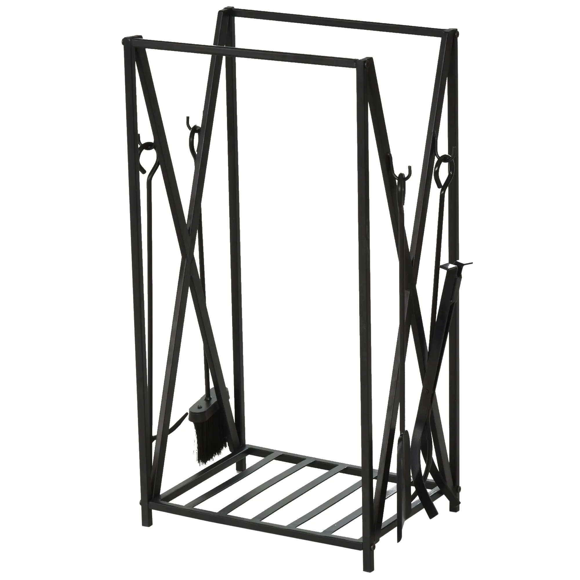interior and outdoor portal in steel, wood wood for fireplace 46x30x76cm - black