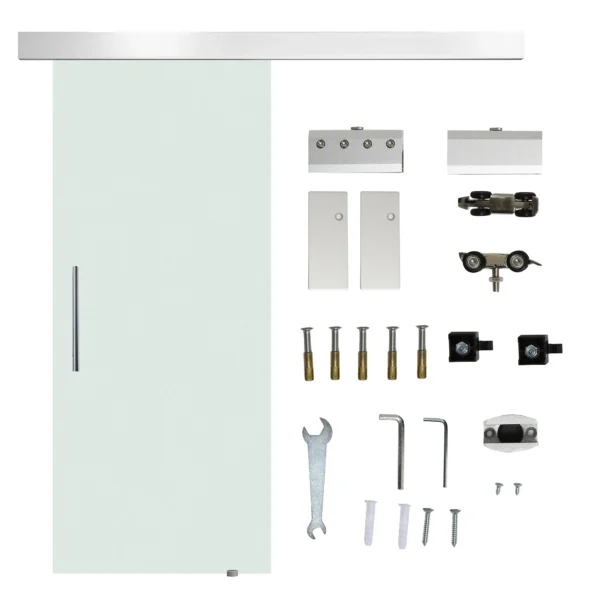 Frosted Glass Internal Sliding Door with B1 Track and Handle for Bathroom Kitchen Study Glass 205x 77.5x 0.8cm