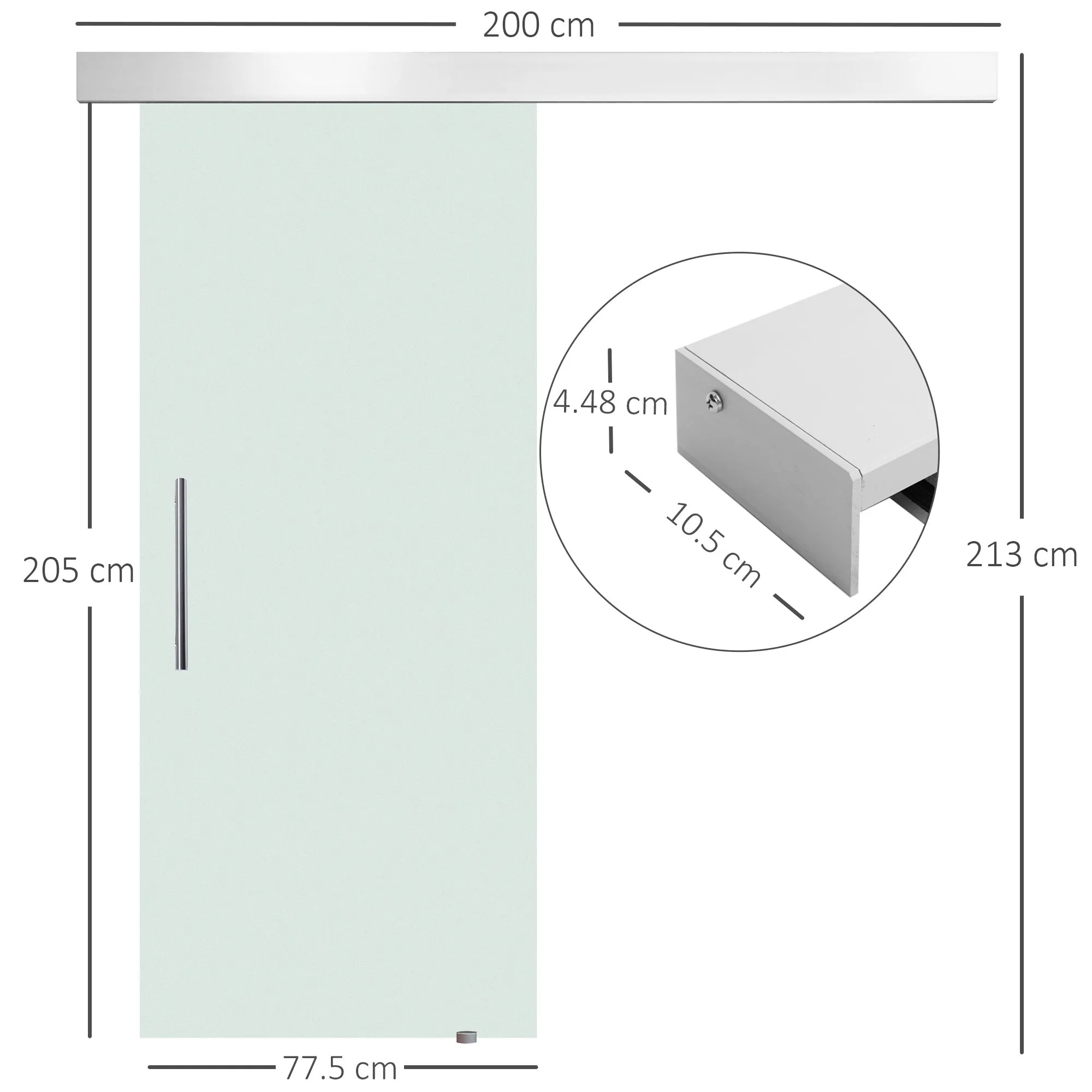 Frosted Glass Internal Sliding Door with B1 Track and Handle for Bathroom Kitchen Study Glass 205x 77.5x 0.8cm - Image 3
