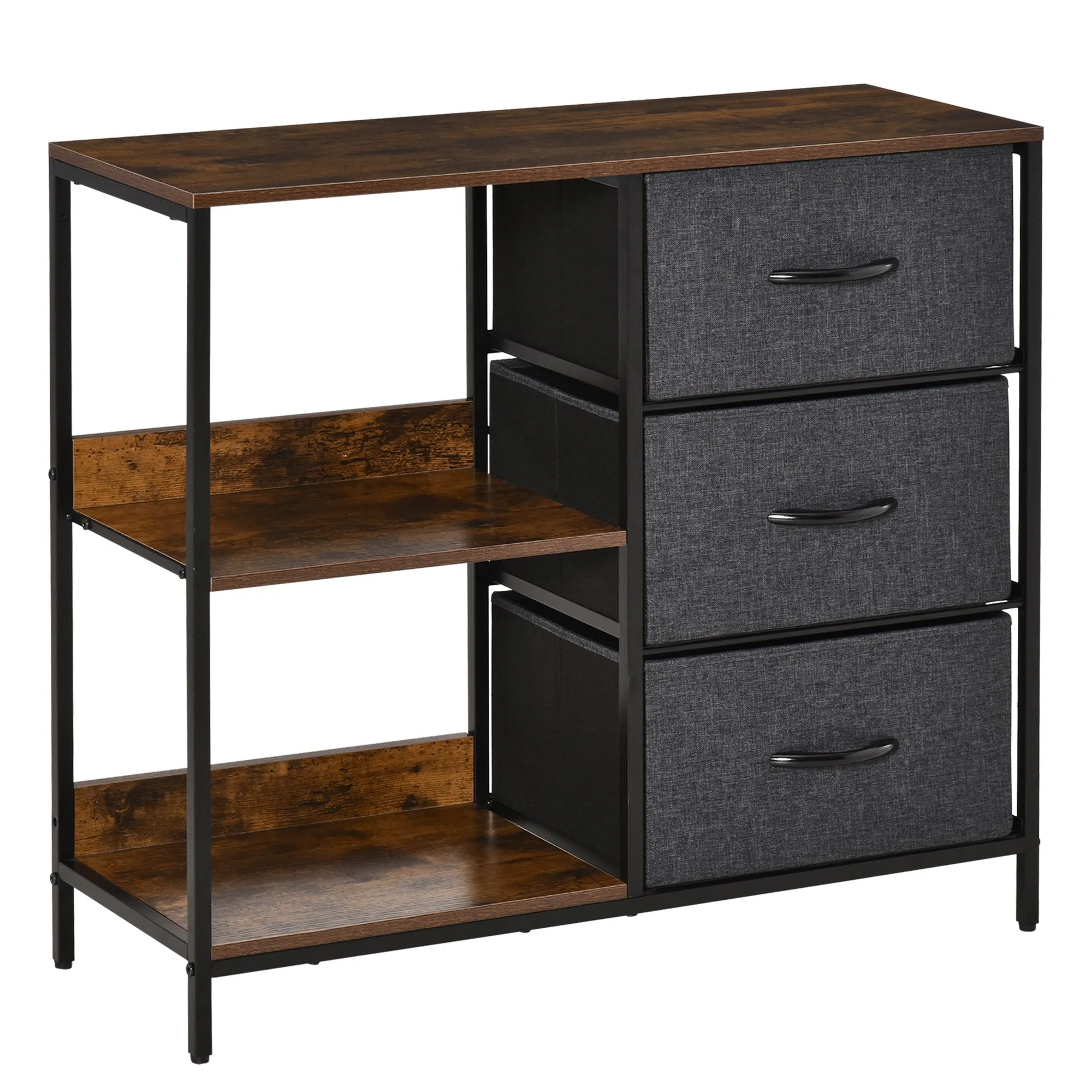 Multiuse chest of drawers with fabric drawers, 80x29x71cm - brown/dark Grey