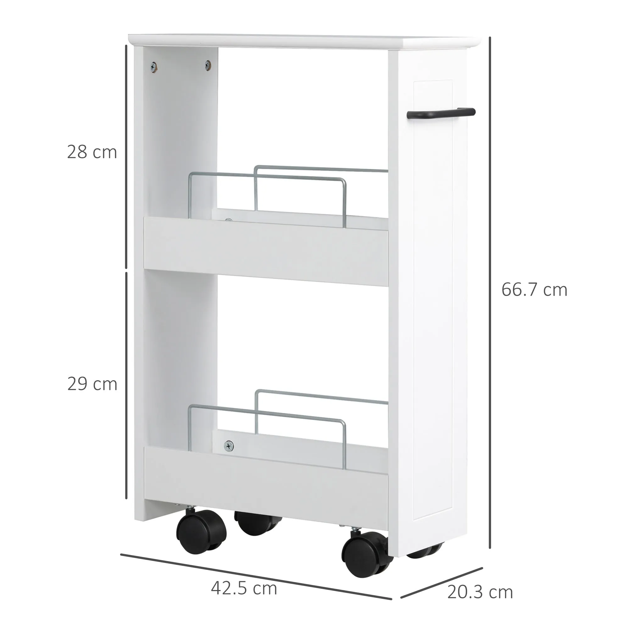 Multipurpose Space Saving Cart in MDF Wood and Wheels, 42.5x20.3x66.7cm, White - Image 3