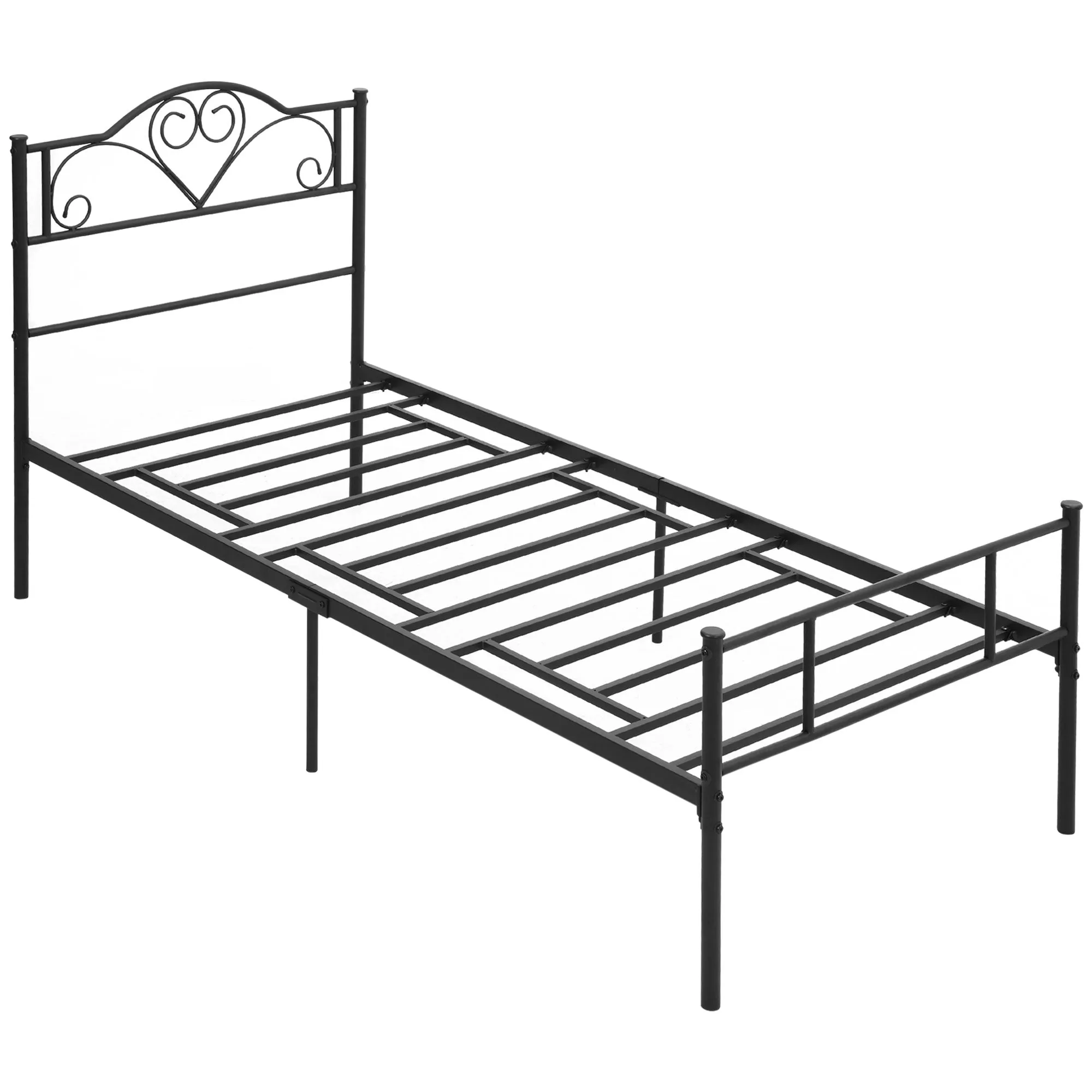 Single Steel Bed Frame with Integrated Slats, Headboard and Footboard, 90x200cm
