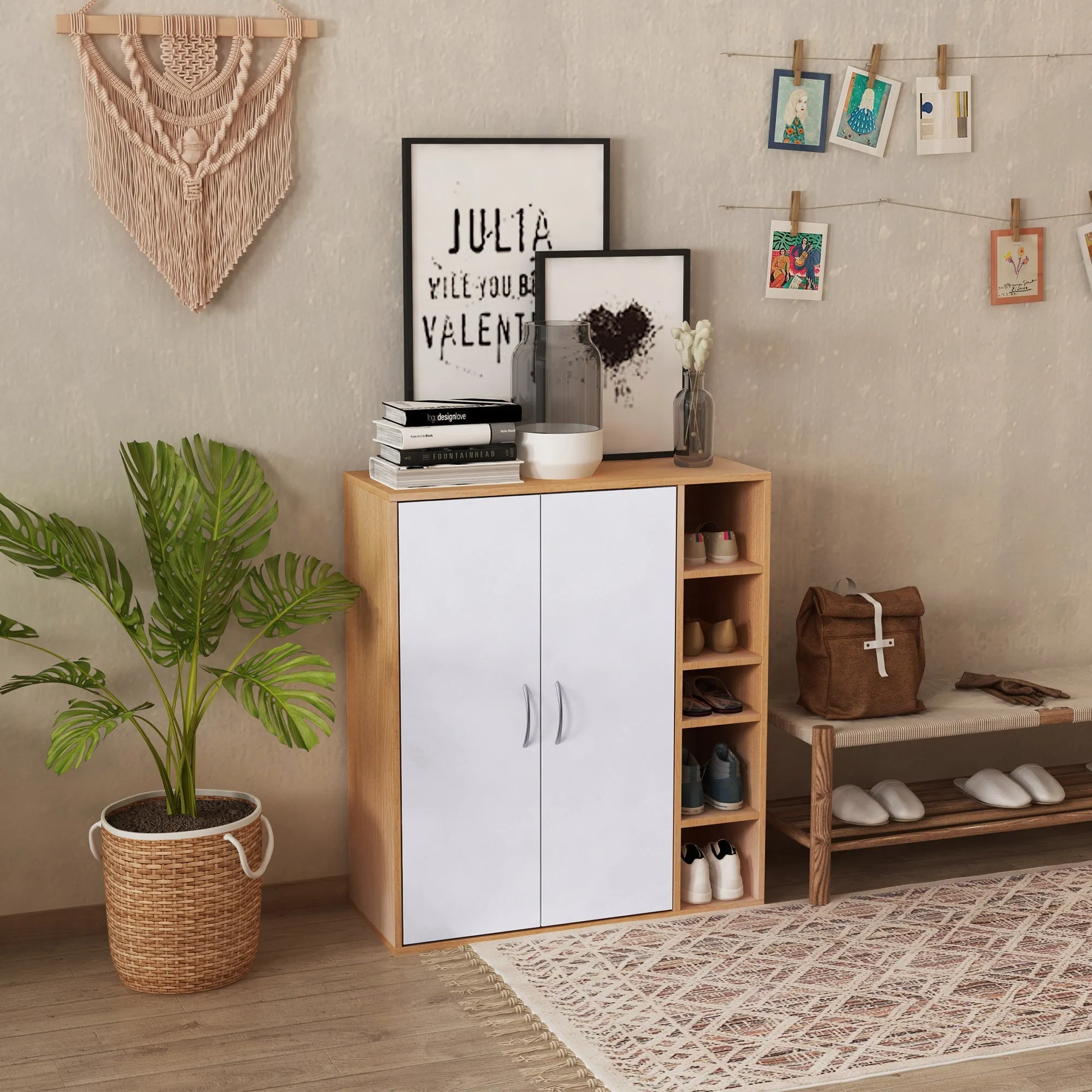 Multiuse cabinet with 2 adjustable shelves white and light wood adjustable shelves - Image 2