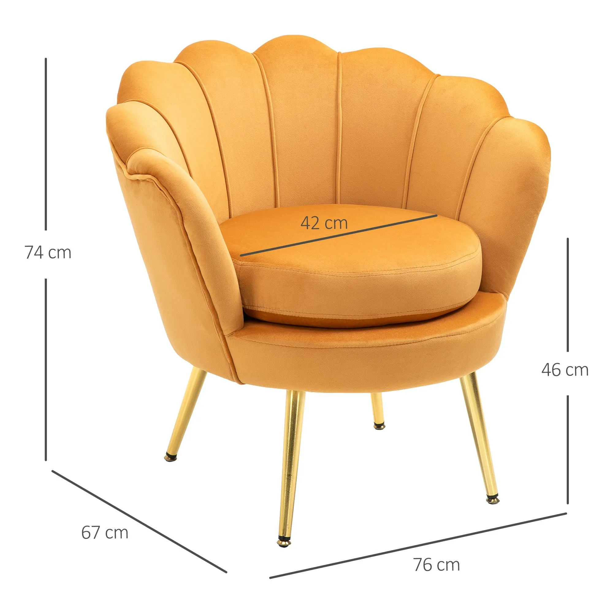 Vintage Design Blue Velvet Armchair, High Back Bedroom Chair 76x67x74cm, Yellow - Image 3