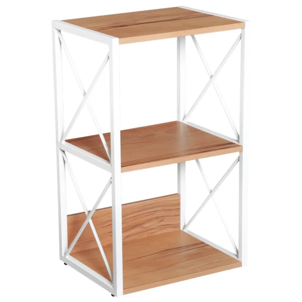 Cabinet shelf bookcase 3 shelves with white steel structure and wooden shelves 44x35x72.5cm