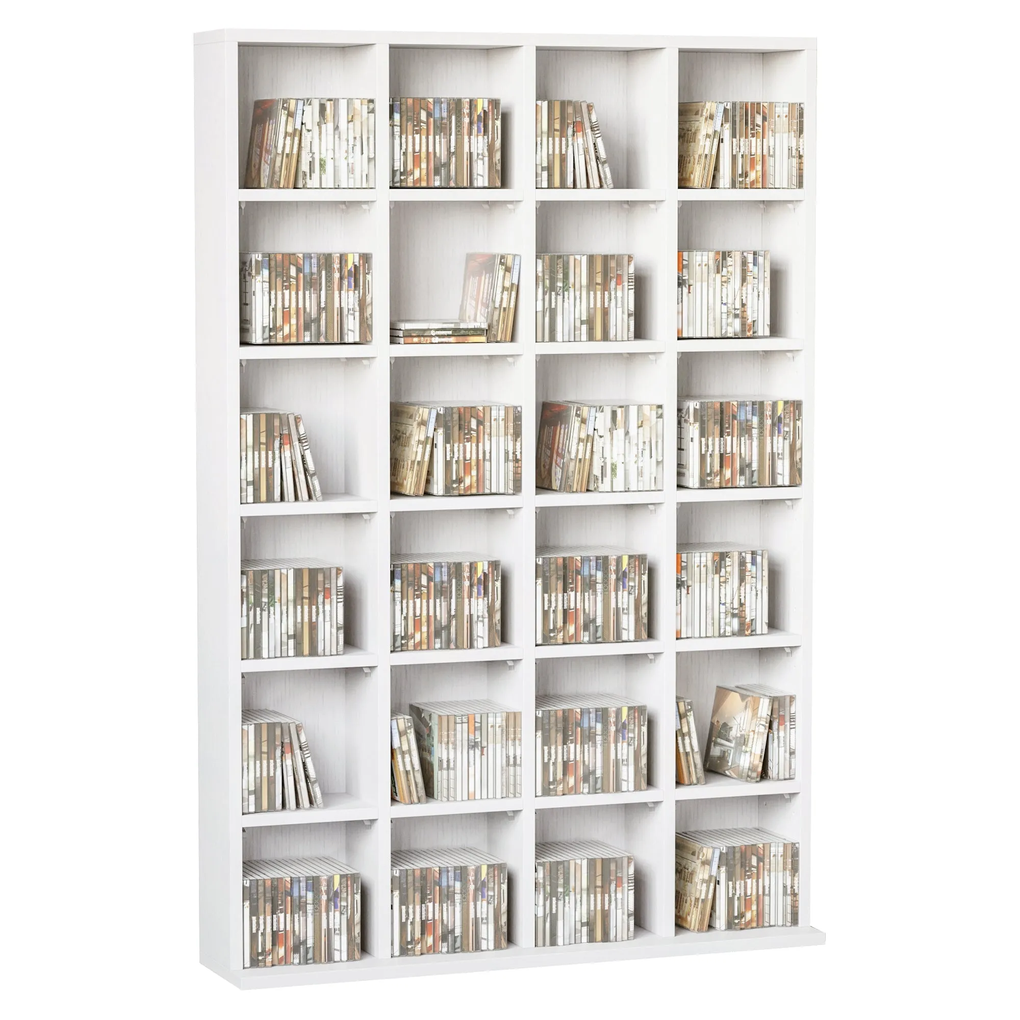 Mobile Wooden Library 24 compartments, white, 130.5x89x20cm