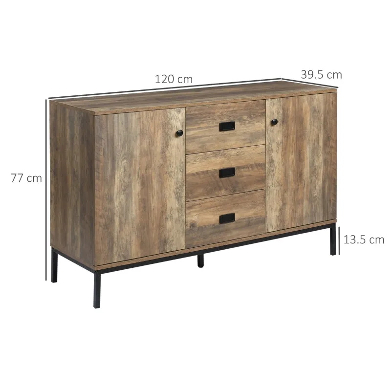 Modern Sideboard in Chipboard and Metal with 2 Cabinets with 2 Doors with Shelves and 3 Drawers, 120x39.5x77 cm - Image 3