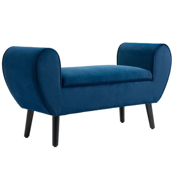 Upholstered Velvet Fabric Indoor Storage Bench with Armrests, 118x42x66cm - Blue