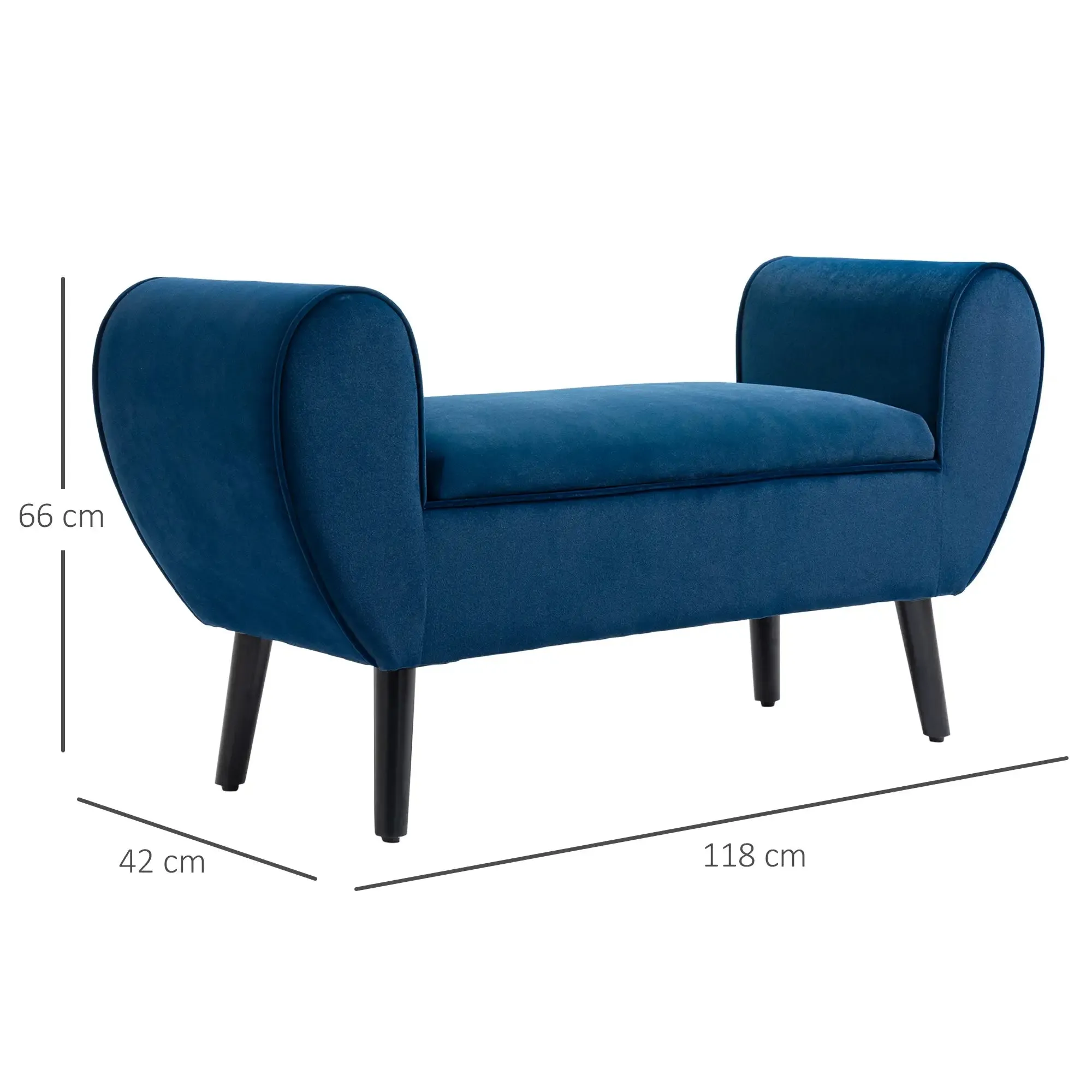 Upholstered Velvet Fabric Indoor Storage Bench with Armrests, 118x42x66cm - Blue - Image 3