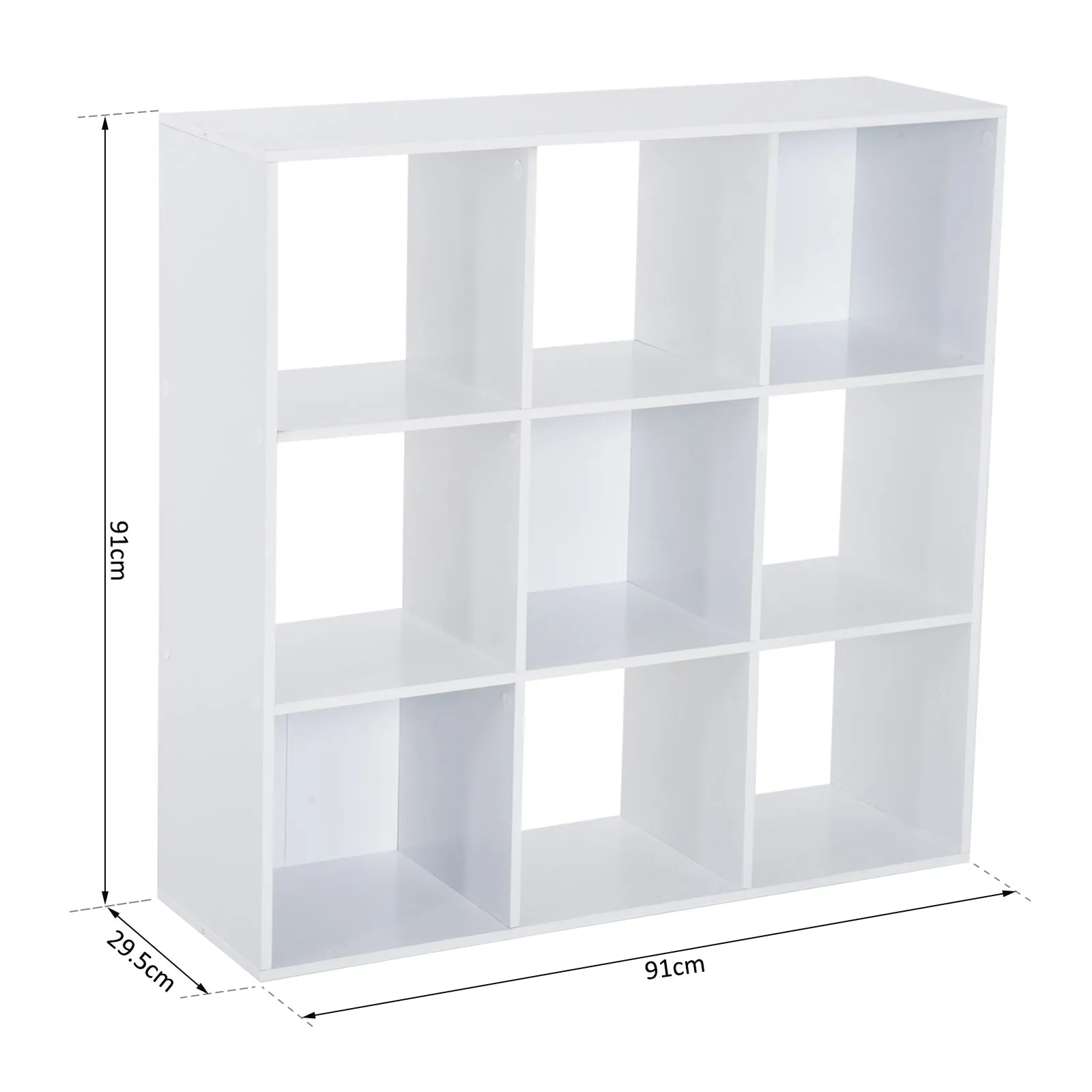 White Bookcase for Home and Office, Modern Design Shelf with 9 Wooden Compartments, 91x29. 5x91cm - Image 3