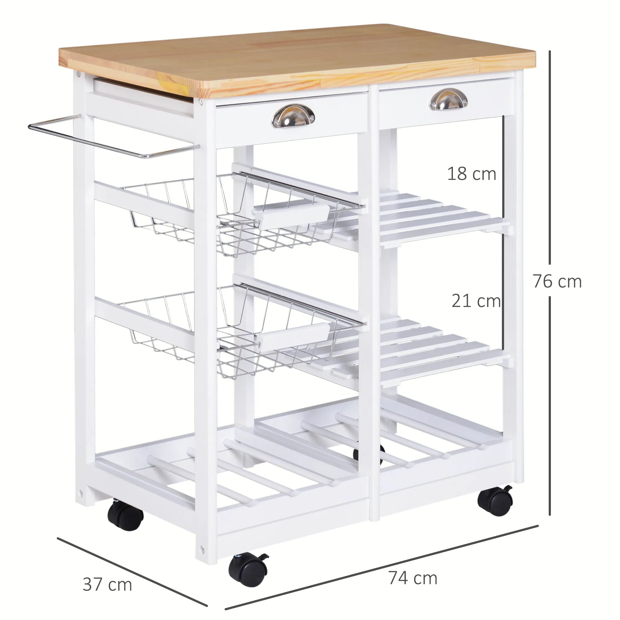 kitchen trolley with drawers and wooden and white holder - Image 3