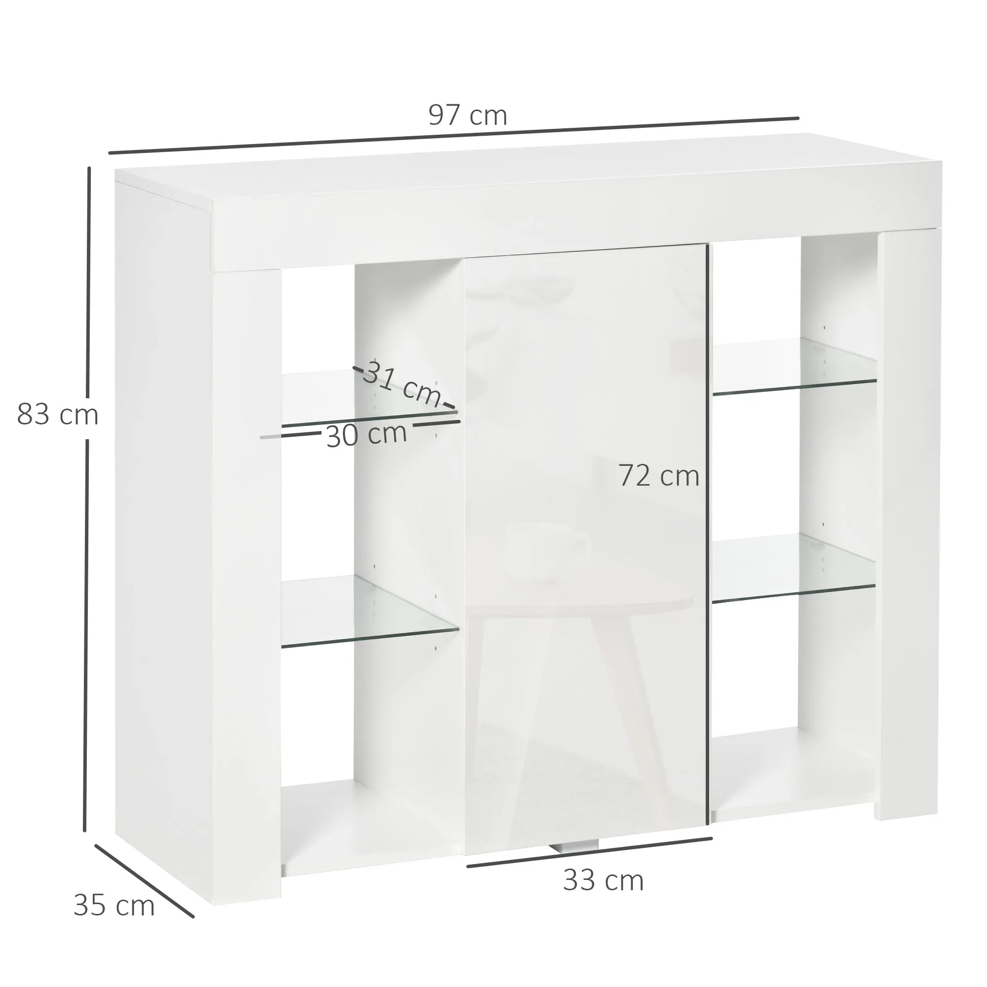 Modern Credenza with glass shelves - White - Image 3