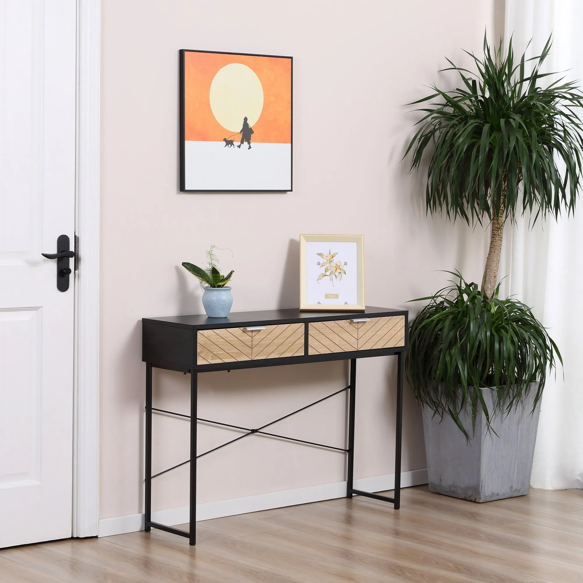 ALEA | Modern Console Table for Entrance and Living Room with 2 Metal Drawers 100x30x75cm - Black - Image 2