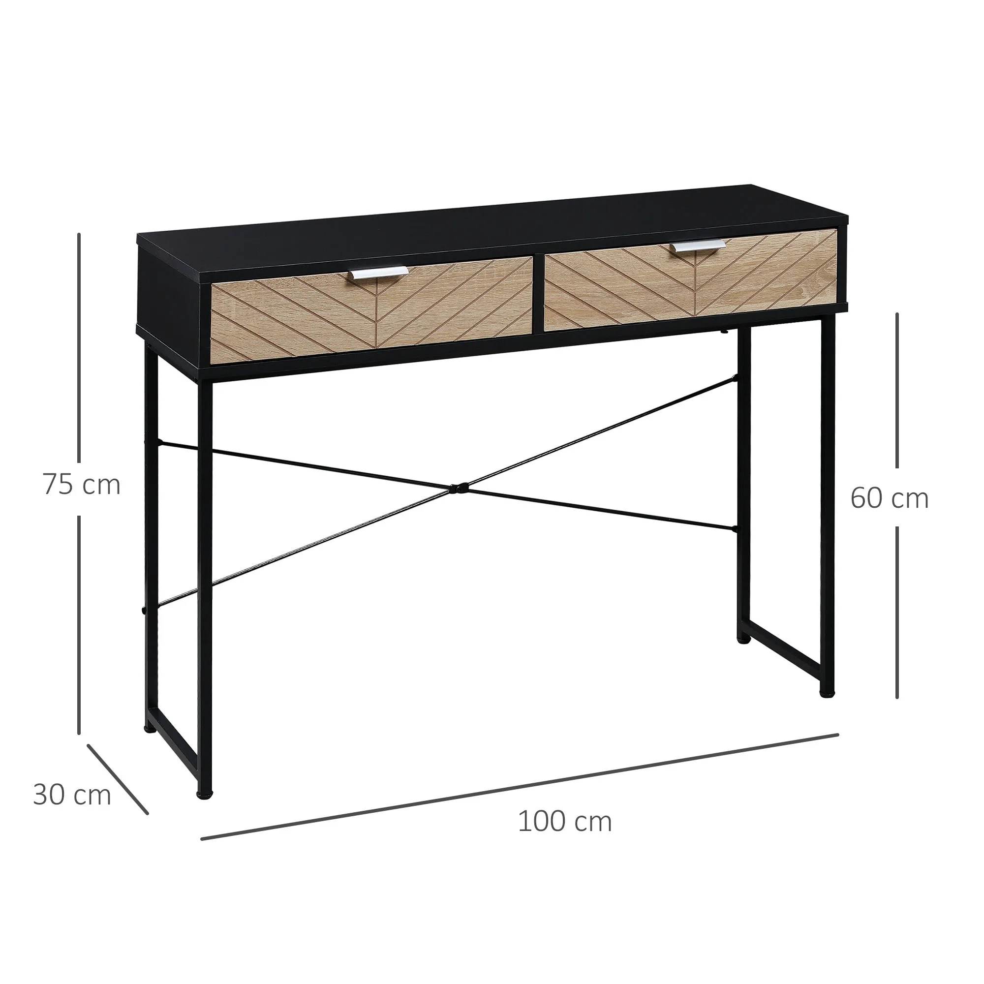 ALEA | Modern Console Table for Entrance and Living Room with 2 Metal Drawers 100x30x75cm - Black - Image 3