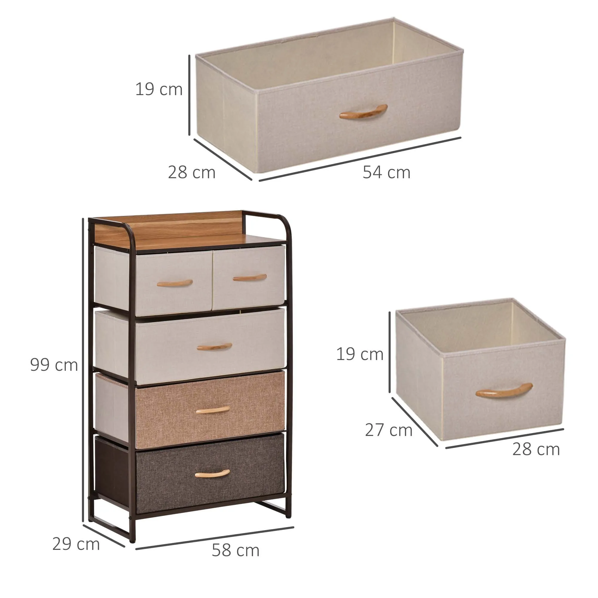 Drawer 5 Drawers in Fabric and Rigid Shelf, 58x29x99cm, Wood - Image 2
