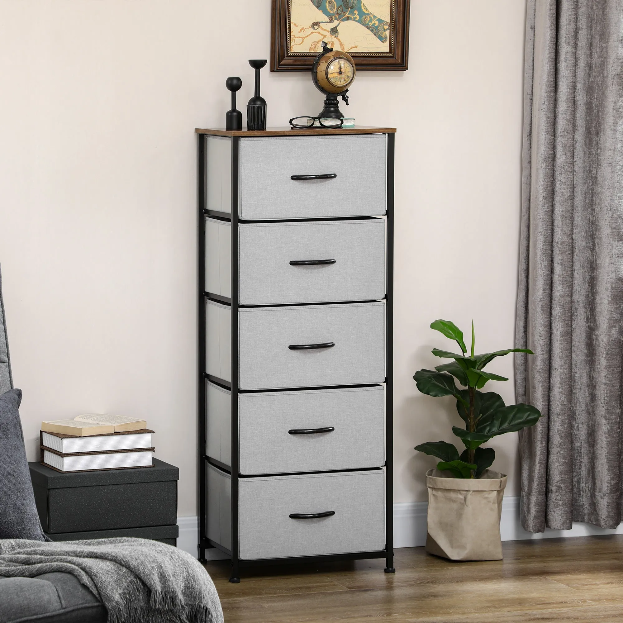 Chest of Drawers 8 Removable Fabric Drawers, Wood and Steel Industrial Style, 45x30x116cm - Image 2