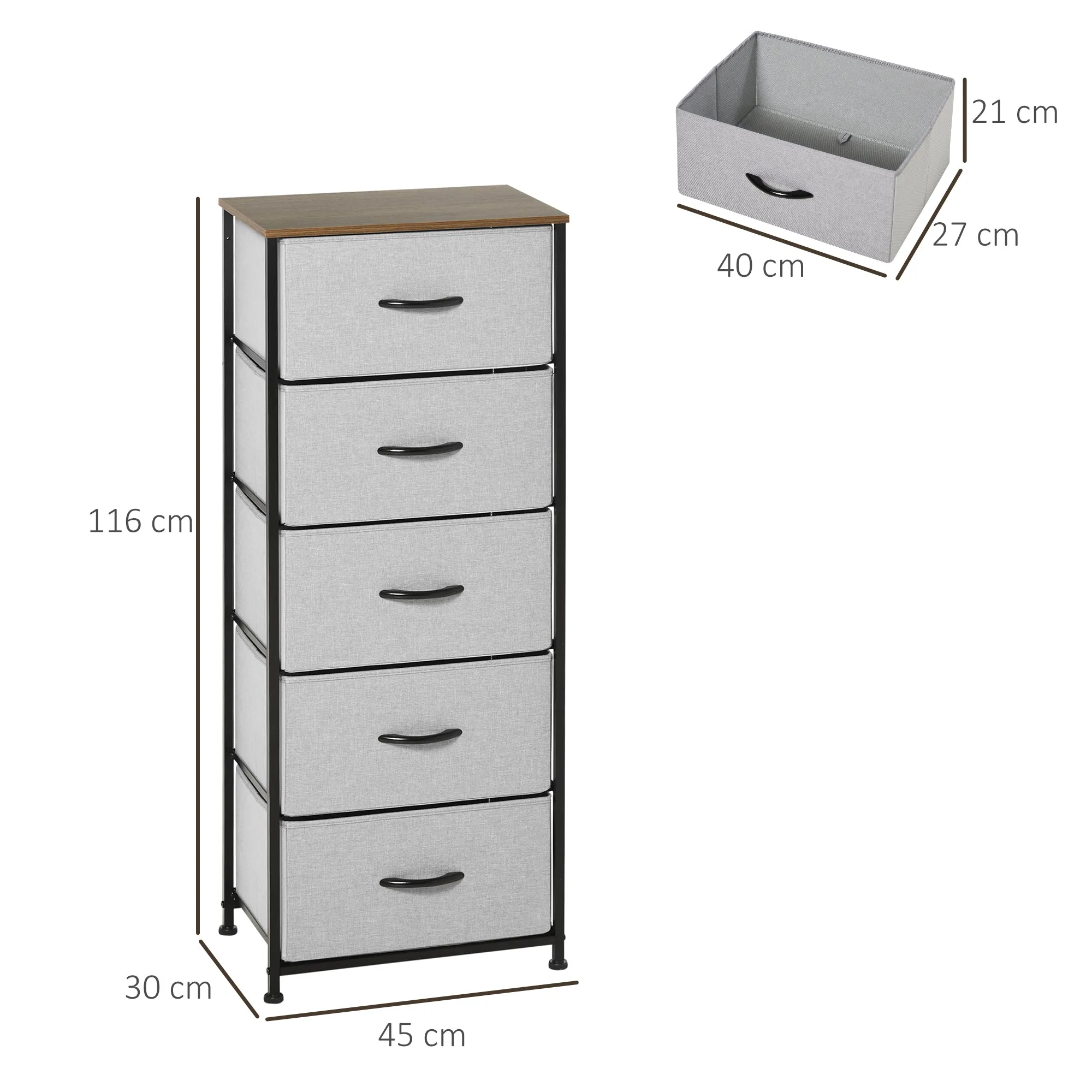 Chest of Drawers 8 Removable Fabric Drawers, Wood and Steel Industrial Style, 45x30x116cm - Image 3