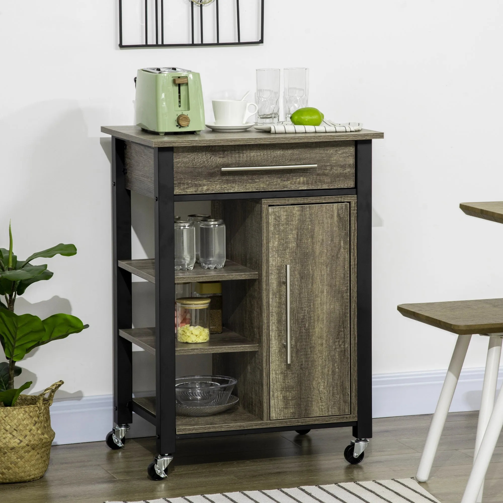 kitchen trolley spirits with wheels, chipped wood, 60x50x84.5cm, brown - Image 2