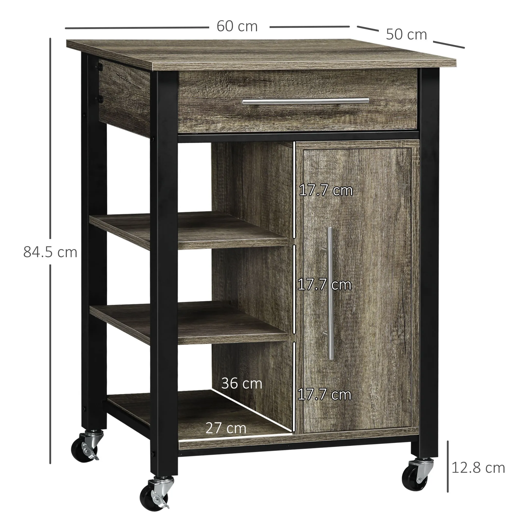 kitchen trolley spirits with wheels, chipped wood, 60x50x84.5cm, brown - Image 3