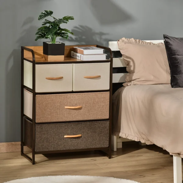 chest of drawers 4 drawers in fabric and rigid shelf, 58x29x78.5cm, wood
