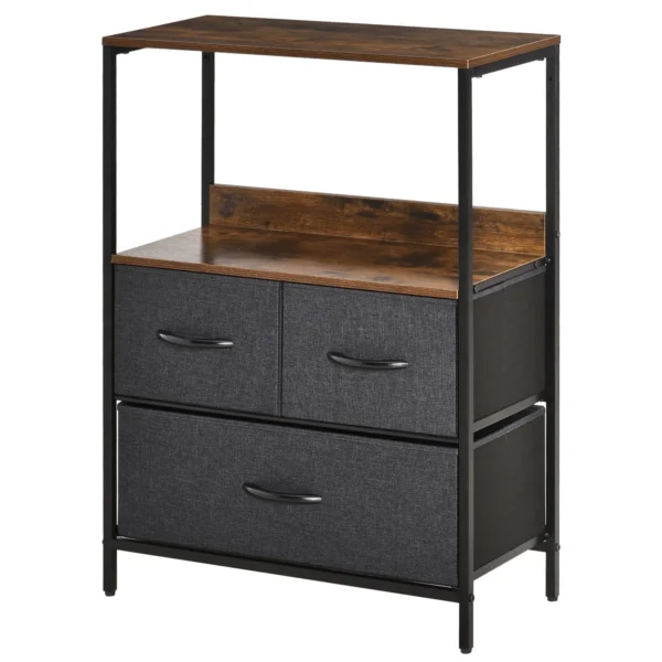 Multiuse chest of drawers with 3 fabric drawers, 58x29x81.5cm, brown