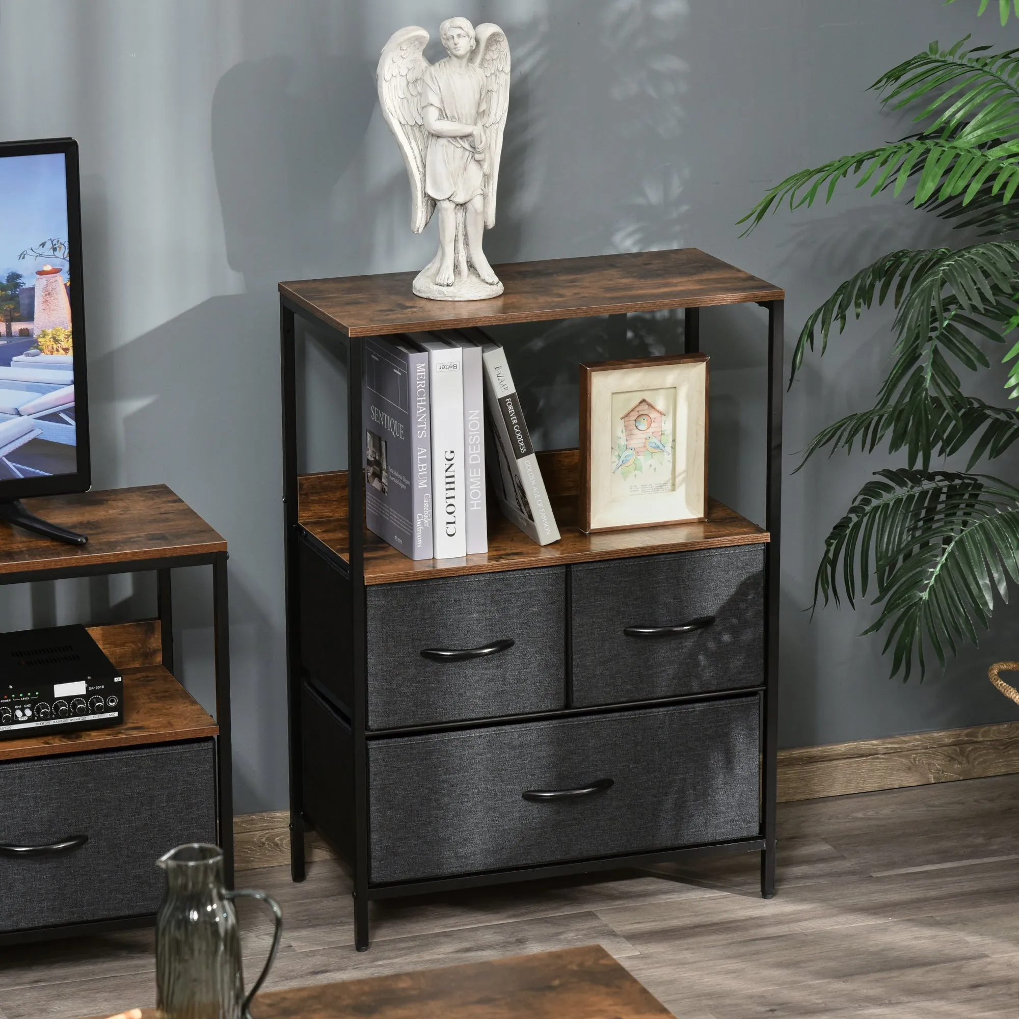 Multiuse chest of drawers with 3 fabric drawers, 58x29x81.5cm, brown - Image 2