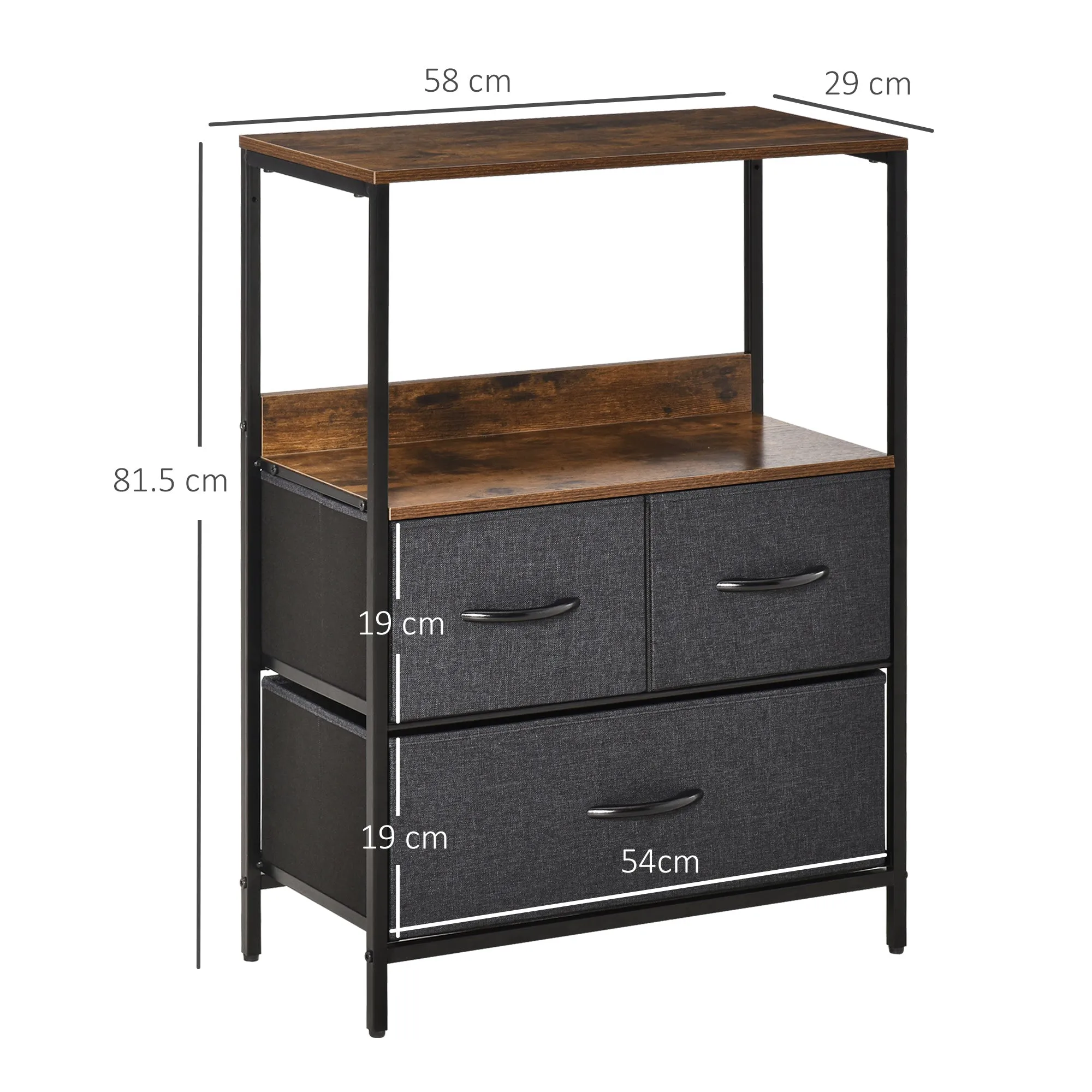 Multiuse chest of drawers with 3 fabric drawers, 58x29x81.5cm, brown - Image 3