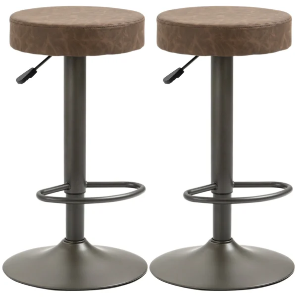 Set of 2 Swivel Bar Stools with Footrest and Adjustable Height, 35x36x64-85cm, Brown