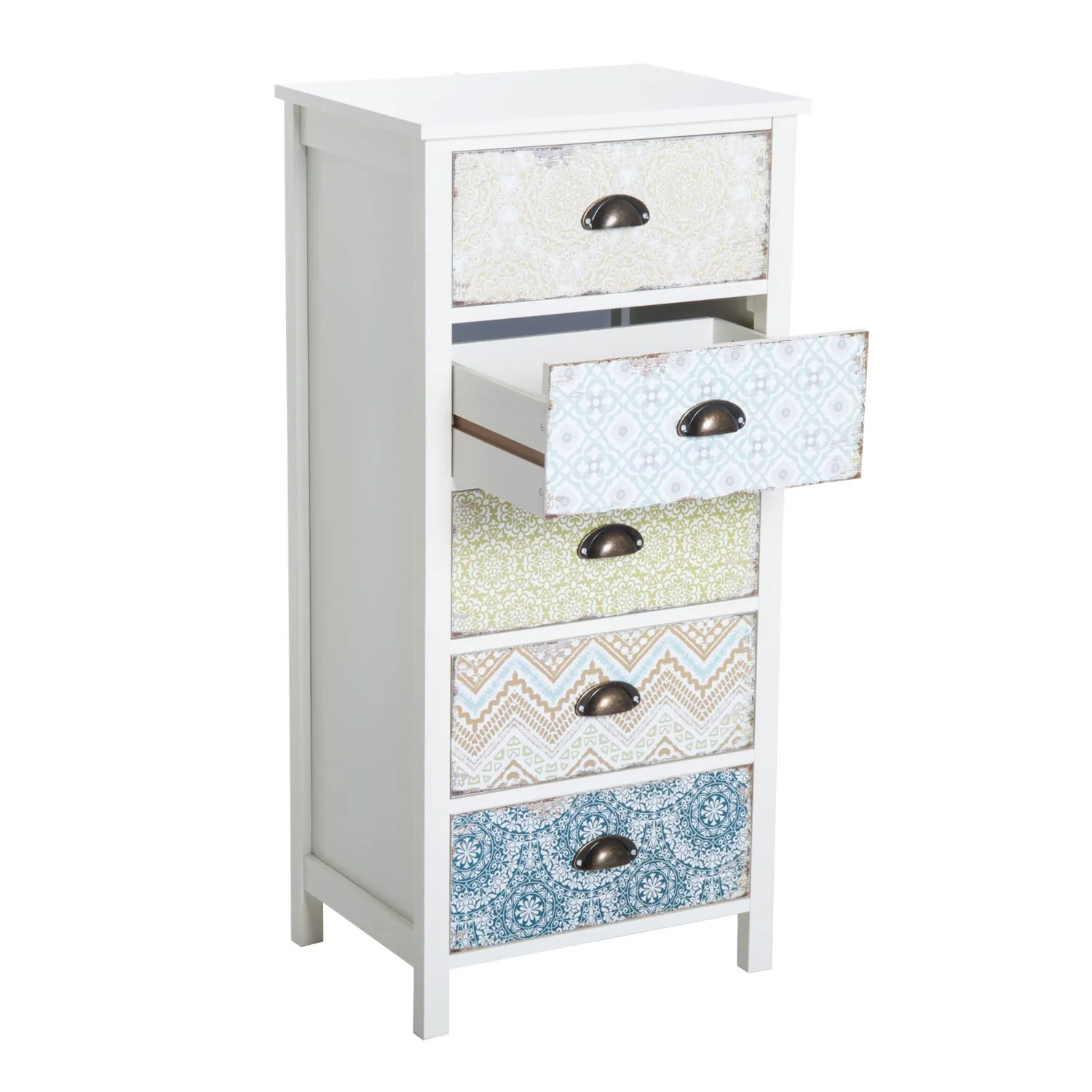 Vintage Chest of Drawers Cabinet with 5 Drawers Shabby Style Bathroom, Entrance, Bedroom 46 × 34 × 97.5cm White - Image 2