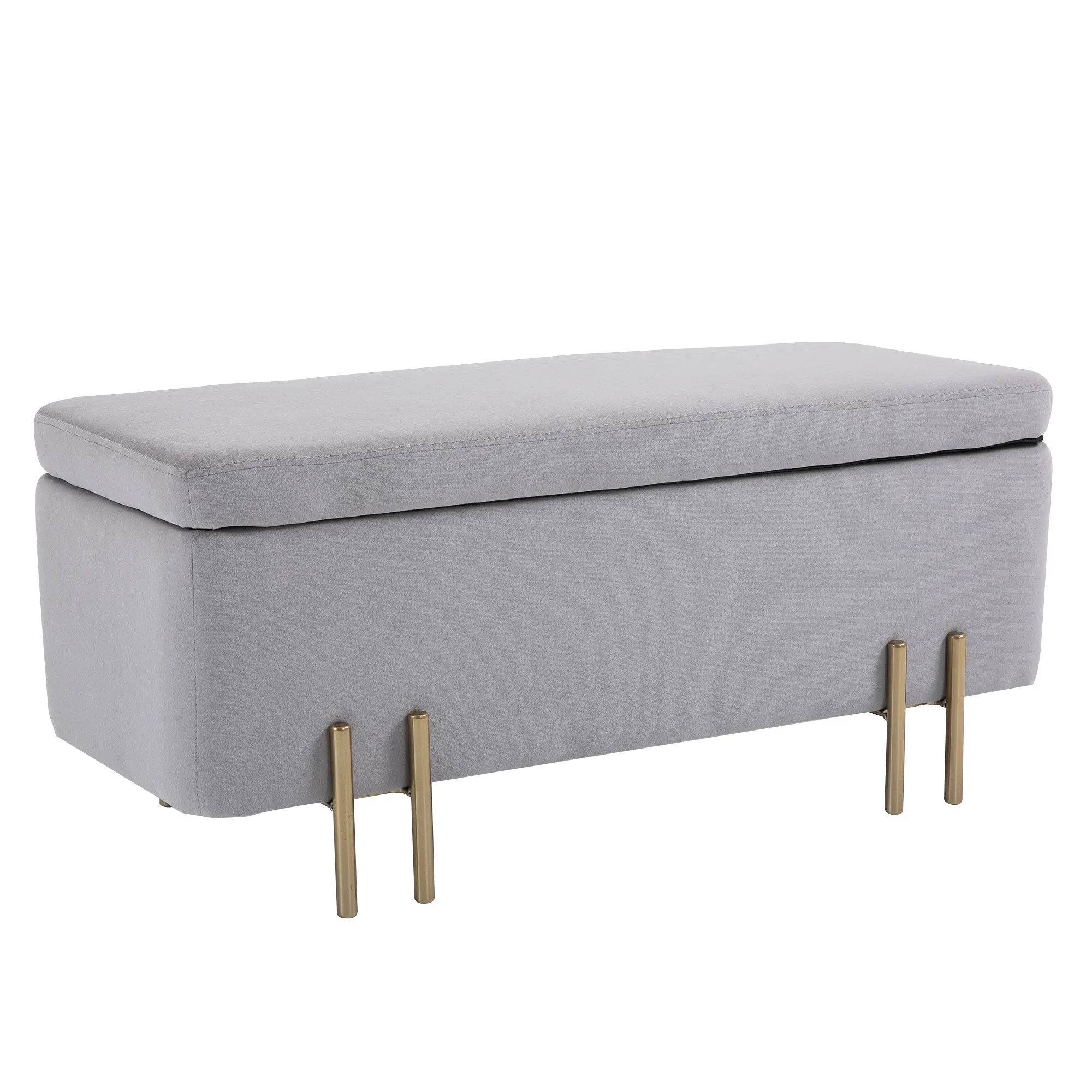interior container bench with padded seat and gold lacquered feet, modern and elegant design, 100 x 40 x 42cm
