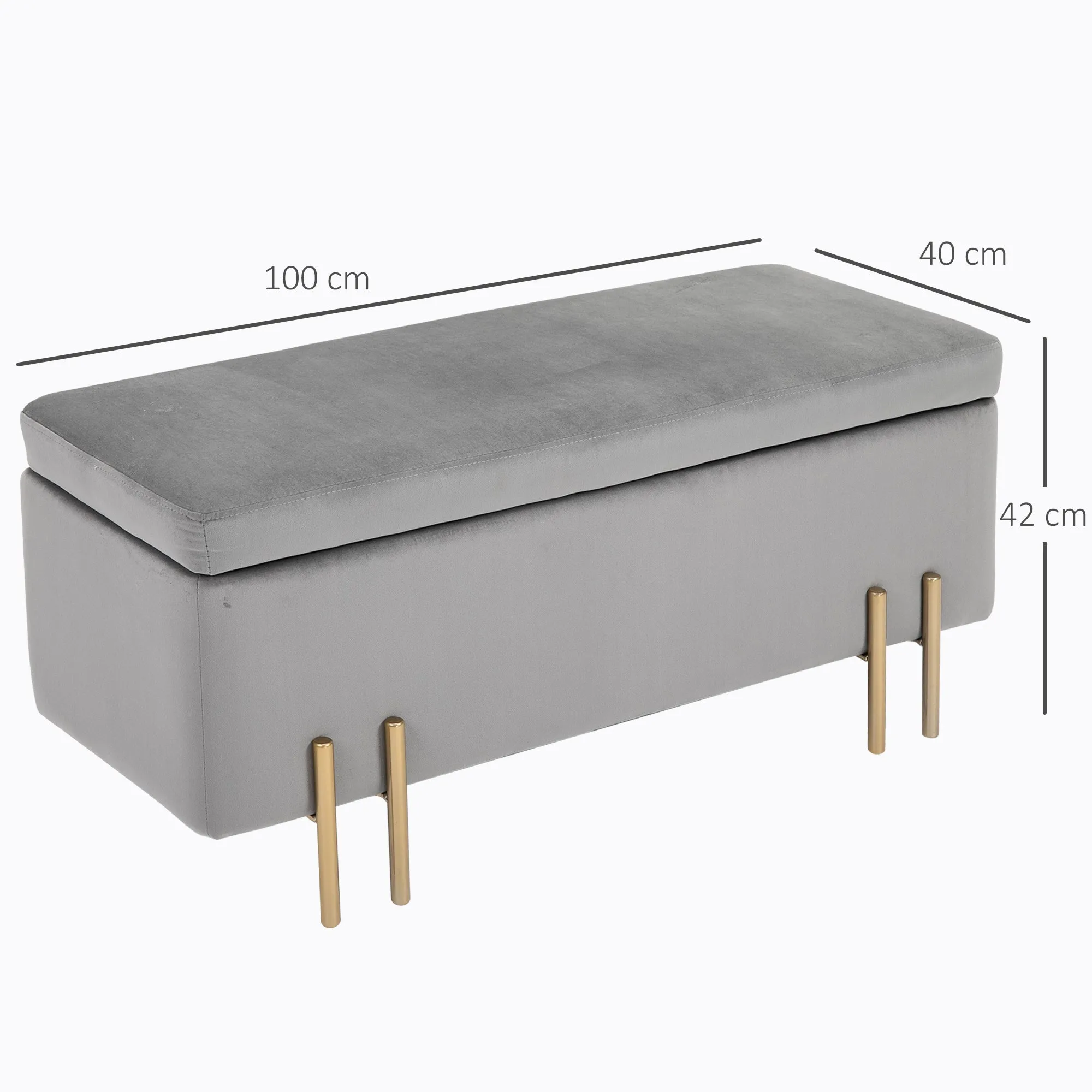 interior container bench with padded seat and gold lacquered feet, modern and elegant design, 100 x 40 x 42cm - Image 3