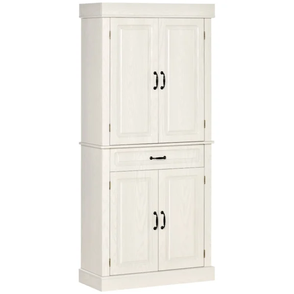 Kitchen Credenza with 2 cabinets and colonial style drawer, 80x35x180 white white