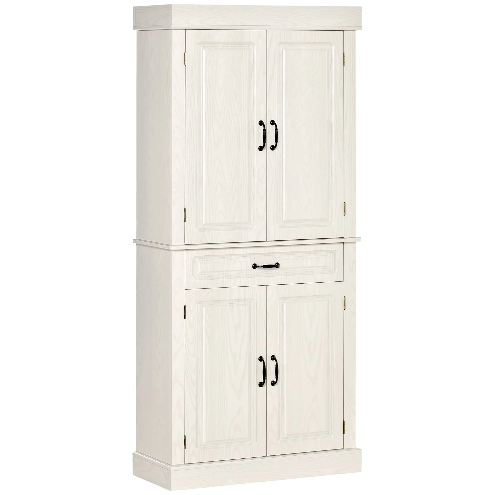 Kitchen Credenza with 2 cabinets and colonial style drawer, 80x35x180 white white
