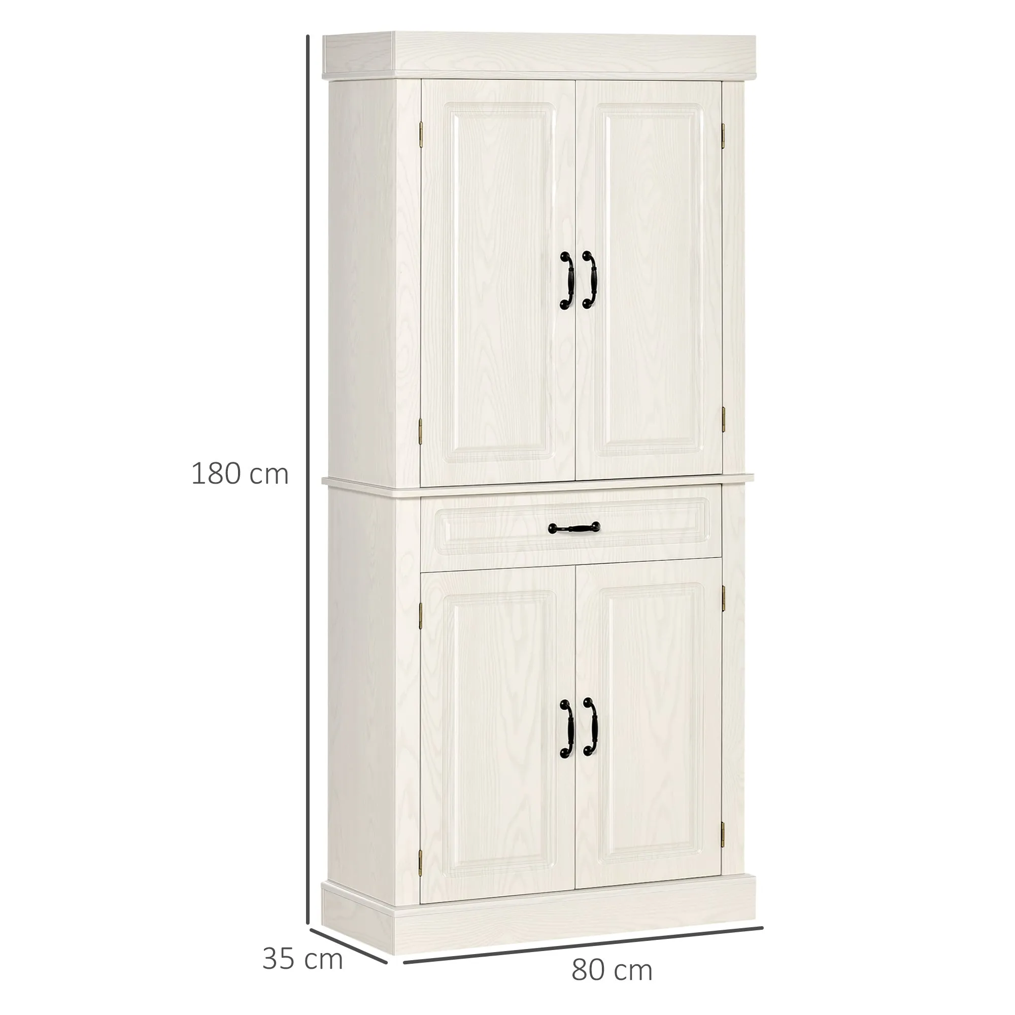 Kitchen Credenza with 2 cabinets and colonial style drawer, 80x35x180 white white - Image 3