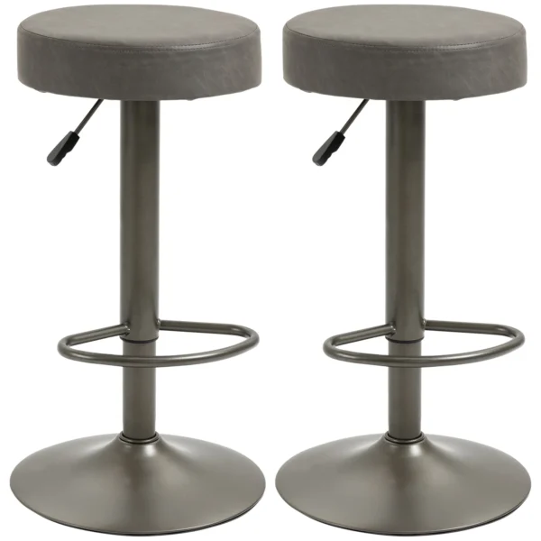 Set of 2 Swivel Bar Stools with Footrest and Adjustable Height, 35x36x64-85cm, Grey