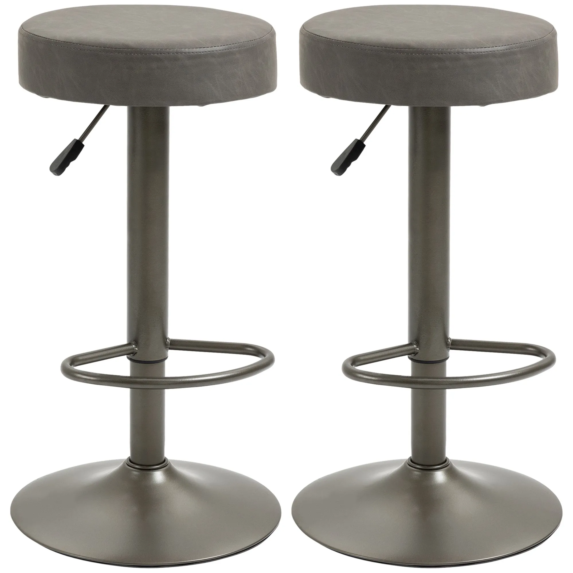 Set of 2 Swivel Bar Stools with Footrest and Adjustable Height, 35x36x64-85cm, Grey