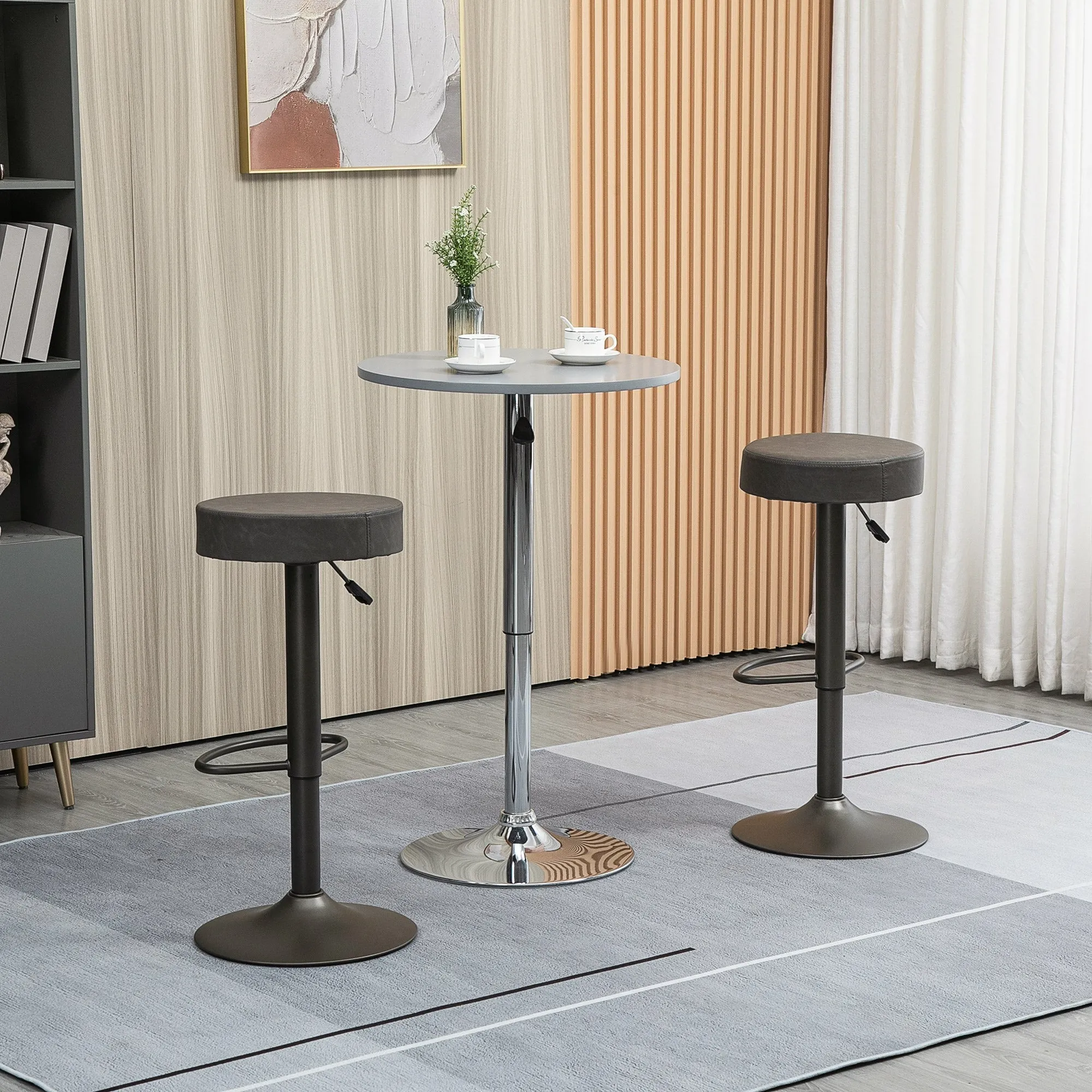 Set of 2 Swivel Bar Stools with Footrest and Adjustable Height, 35x36x64-85cm, Grey - Image 2