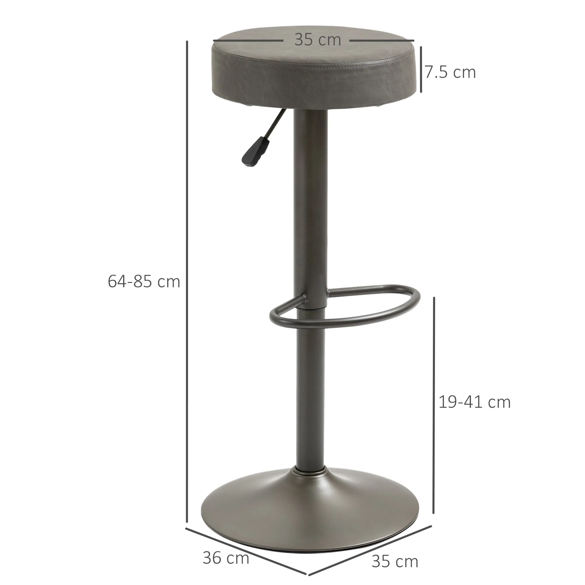 Set of 2 Swivel Bar Stools with Footrest and Adjustable Height, 35x36x64-85cm, Grey - Image 3