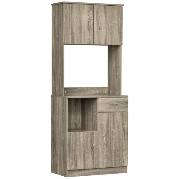 Modern Belief For Kitchen or Dining Room, Buffet Mobile With Wooden Cabinets And Drawers, Grey, 71x41x178cm