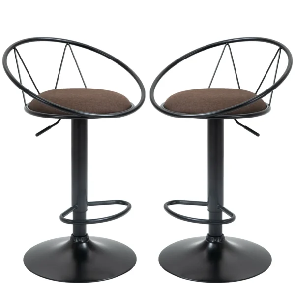 Set of 2 Swivel Bar Stools with Metal Backrest and Footrest, Adjustable Height and Padded Seat for Living Room and Kitchen, Brown 51x46x78-100cm