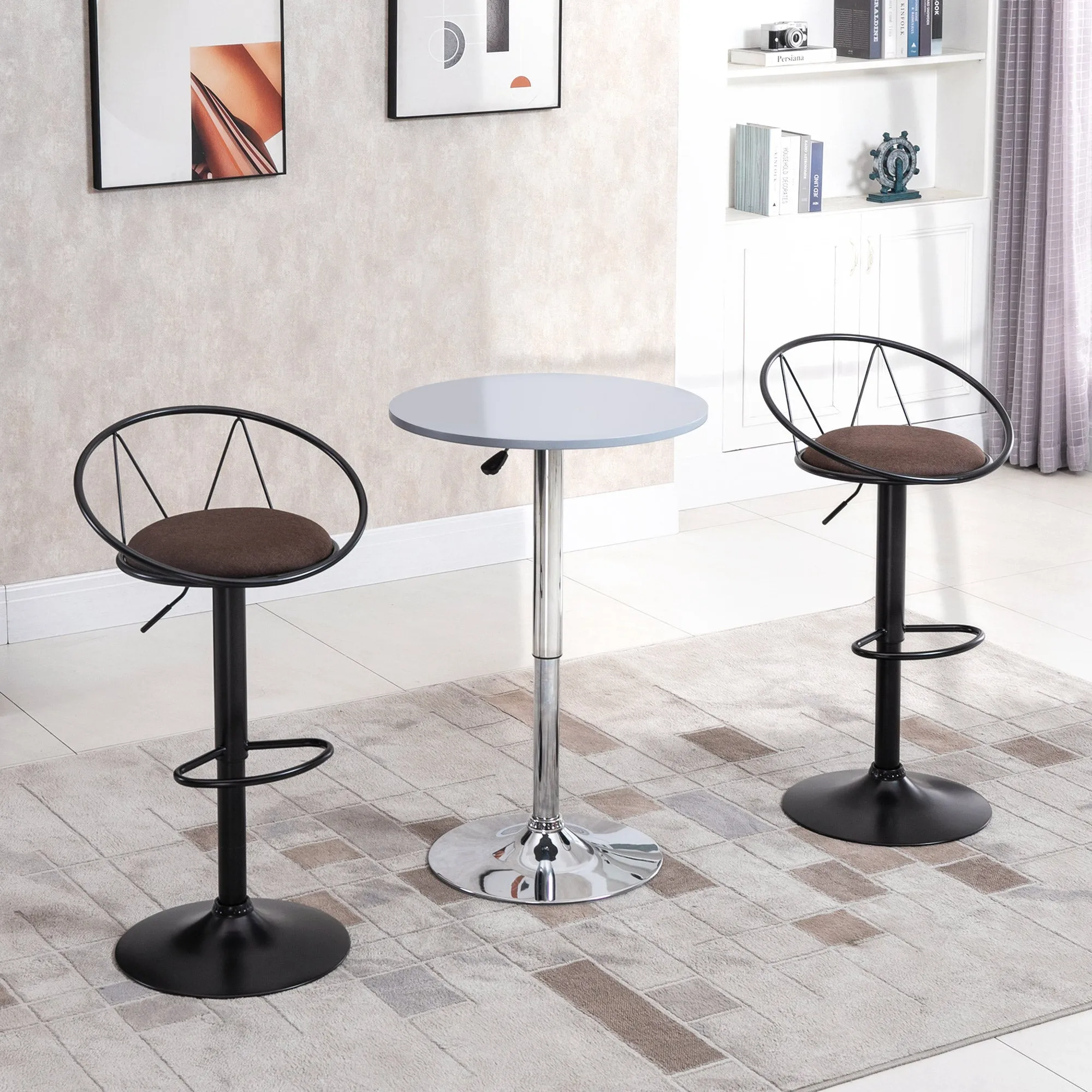 Set of 2 Swivel Bar Stools with Metal Backrest and Footrest, Adjustable Height and Padded Seat for Living Room and Kitchen, Brown 51x46x78-100cm - Image 2