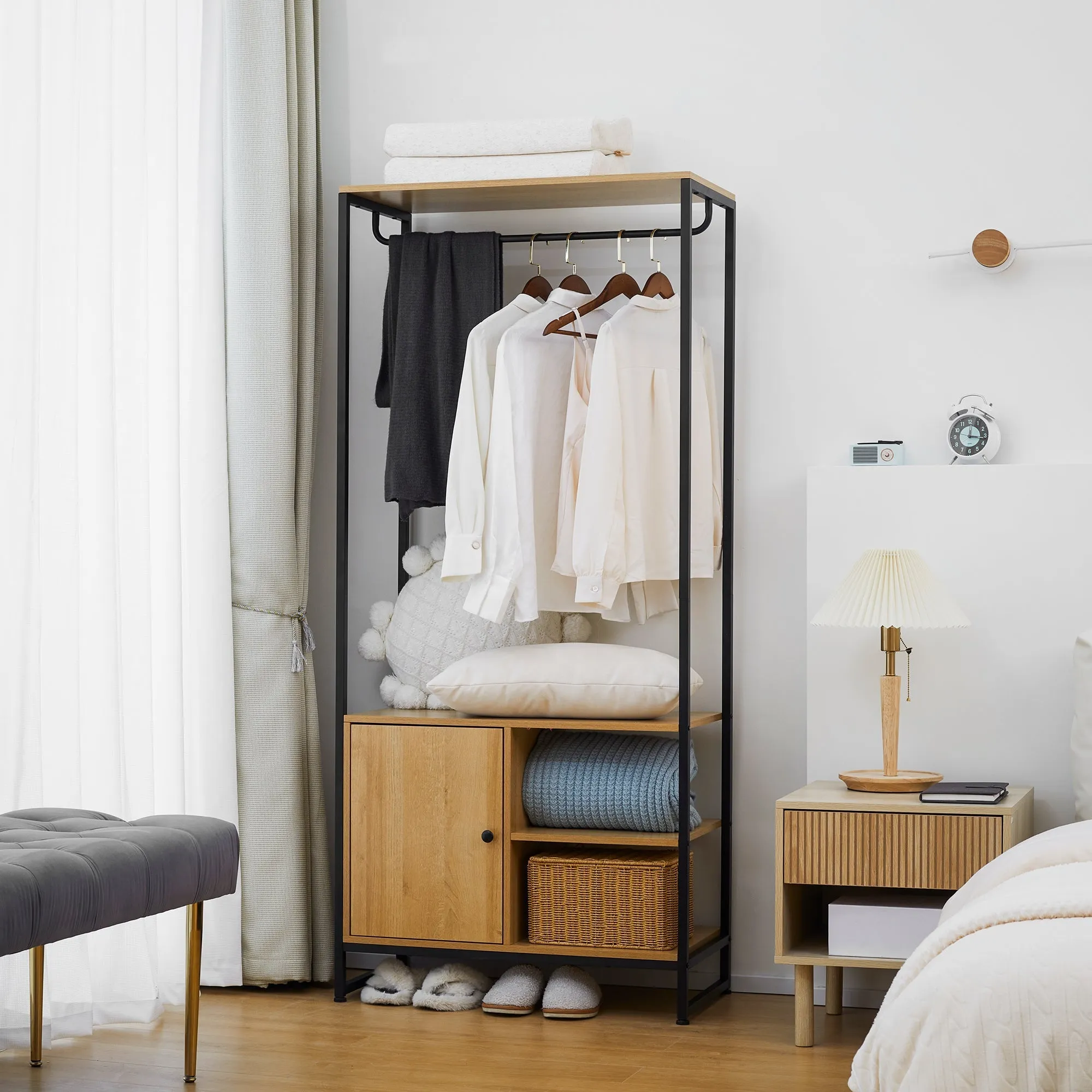 Industrial Style Laundry / Spare Bedroom Clothes Hanger with shoe rack and shelves | 80x40x180cm - Image 2