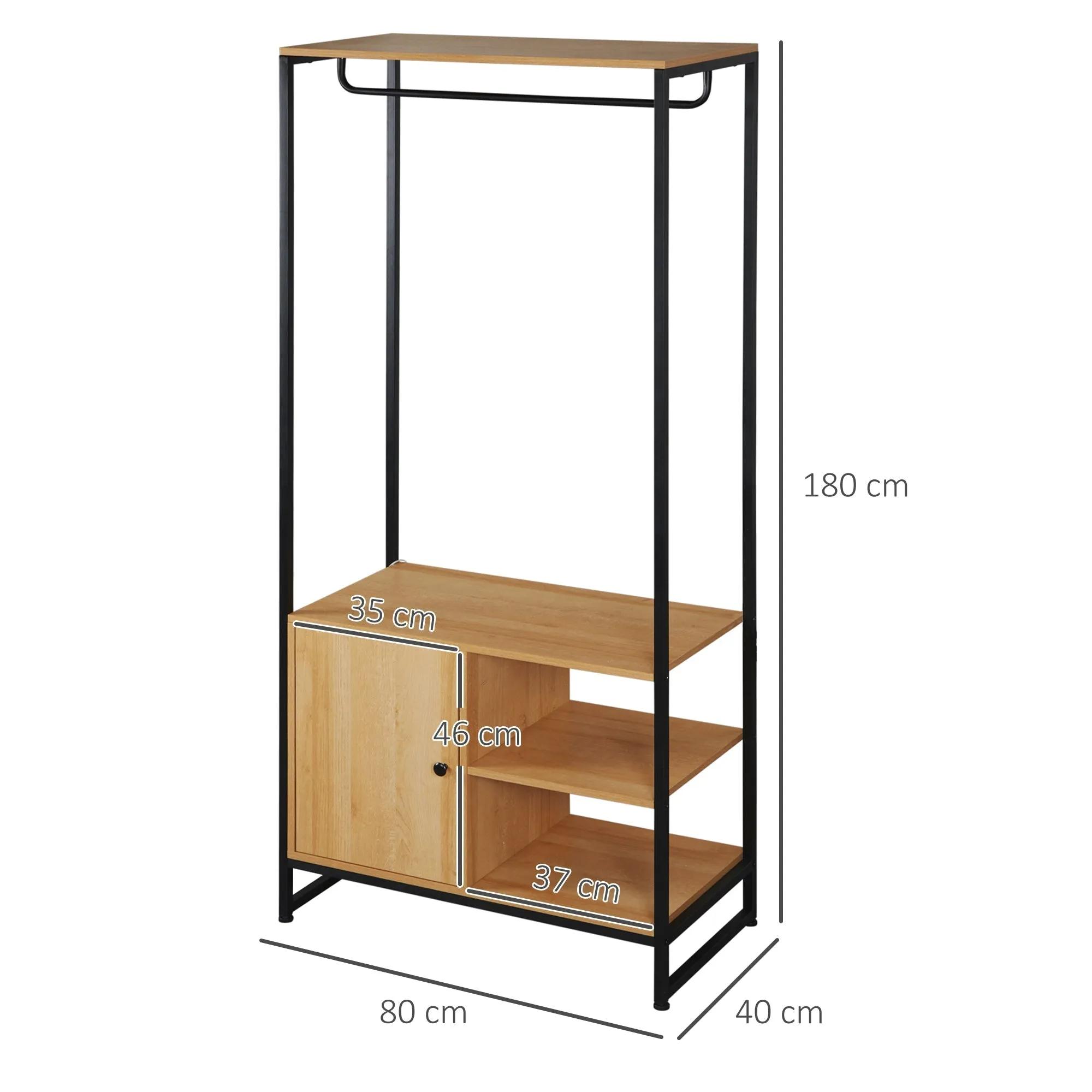 Industrial Style Laundry / Spare Bedroom Clothes Hanger with shoe rack and shelves | 80x40x180cm - Image 3