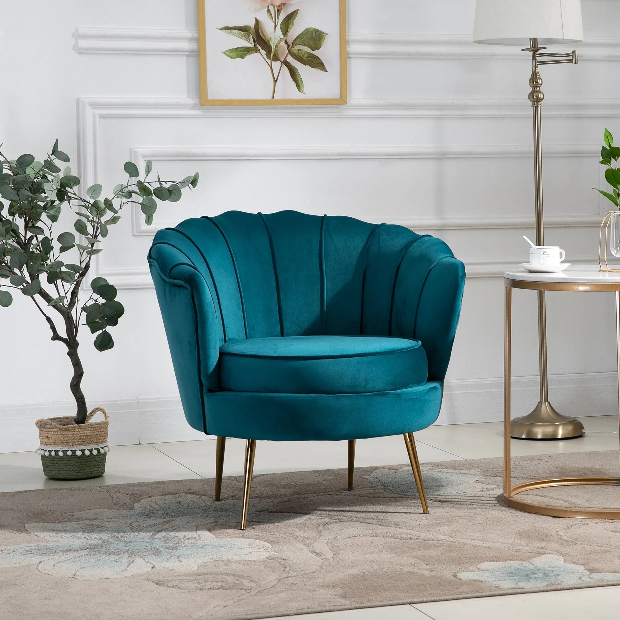 Vintage Style Design Armchair Upholstered in Velvet, 79x77x77cm, Petrol Green - Image 2