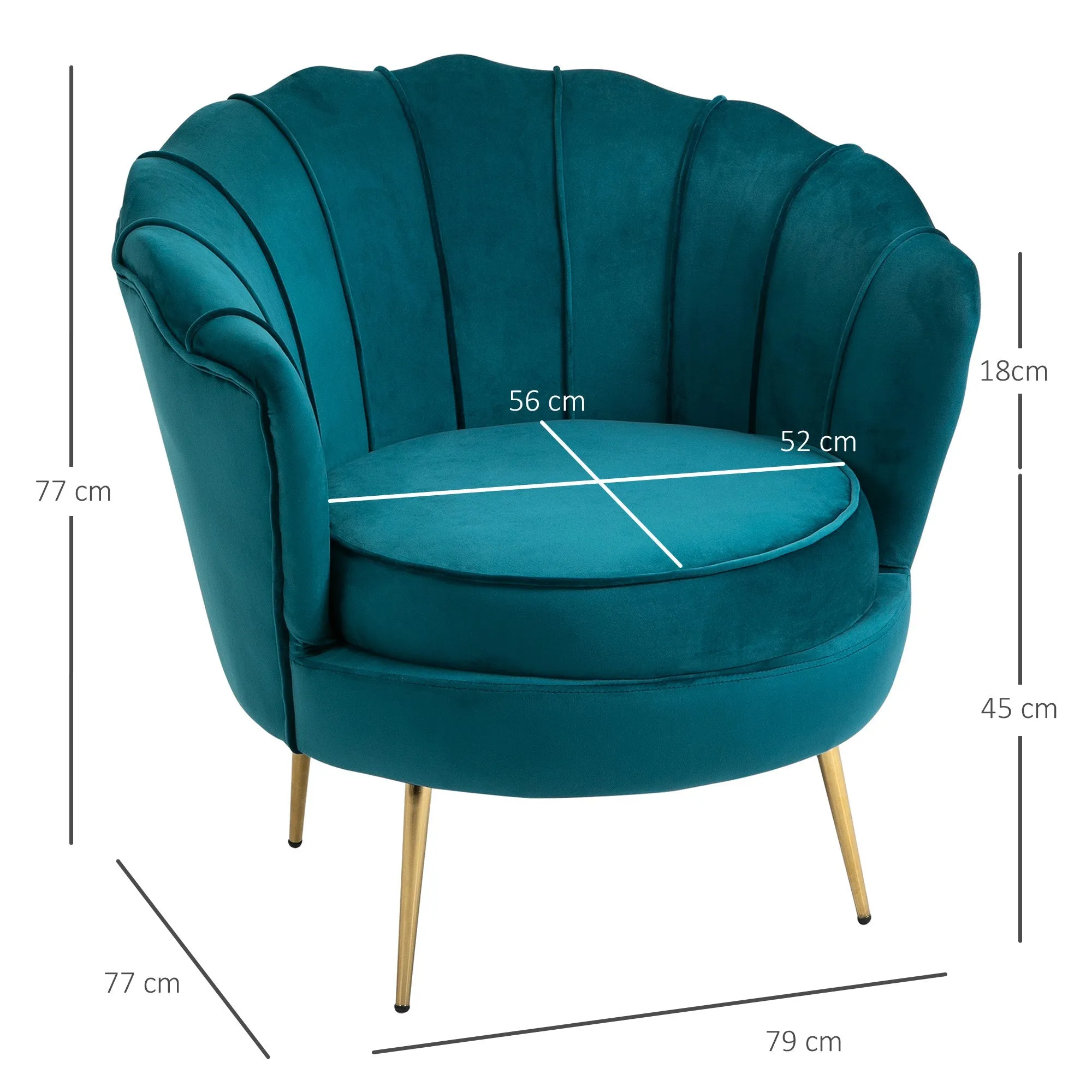 Vintage Style Design Armchair Upholstered in Velvet, 79x77x77cm, Petrol Green - Image 3