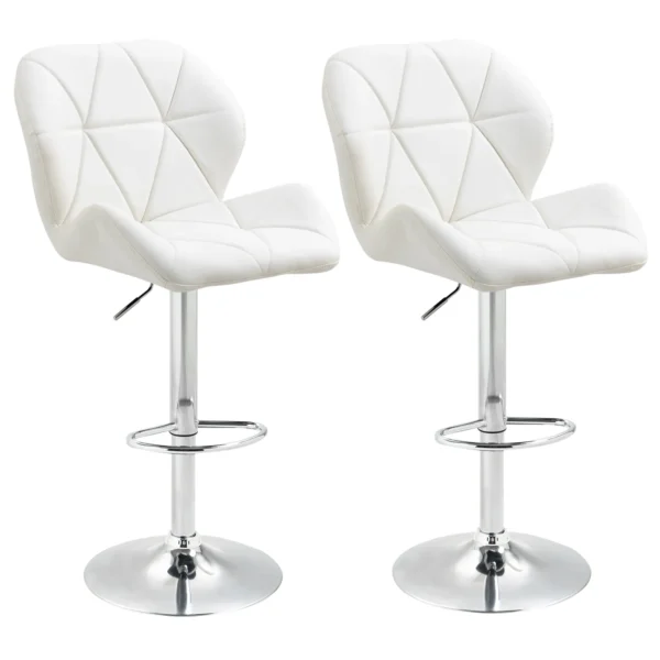 Set 2 swivel bar stools with adjustable height, similar coating and round base - white