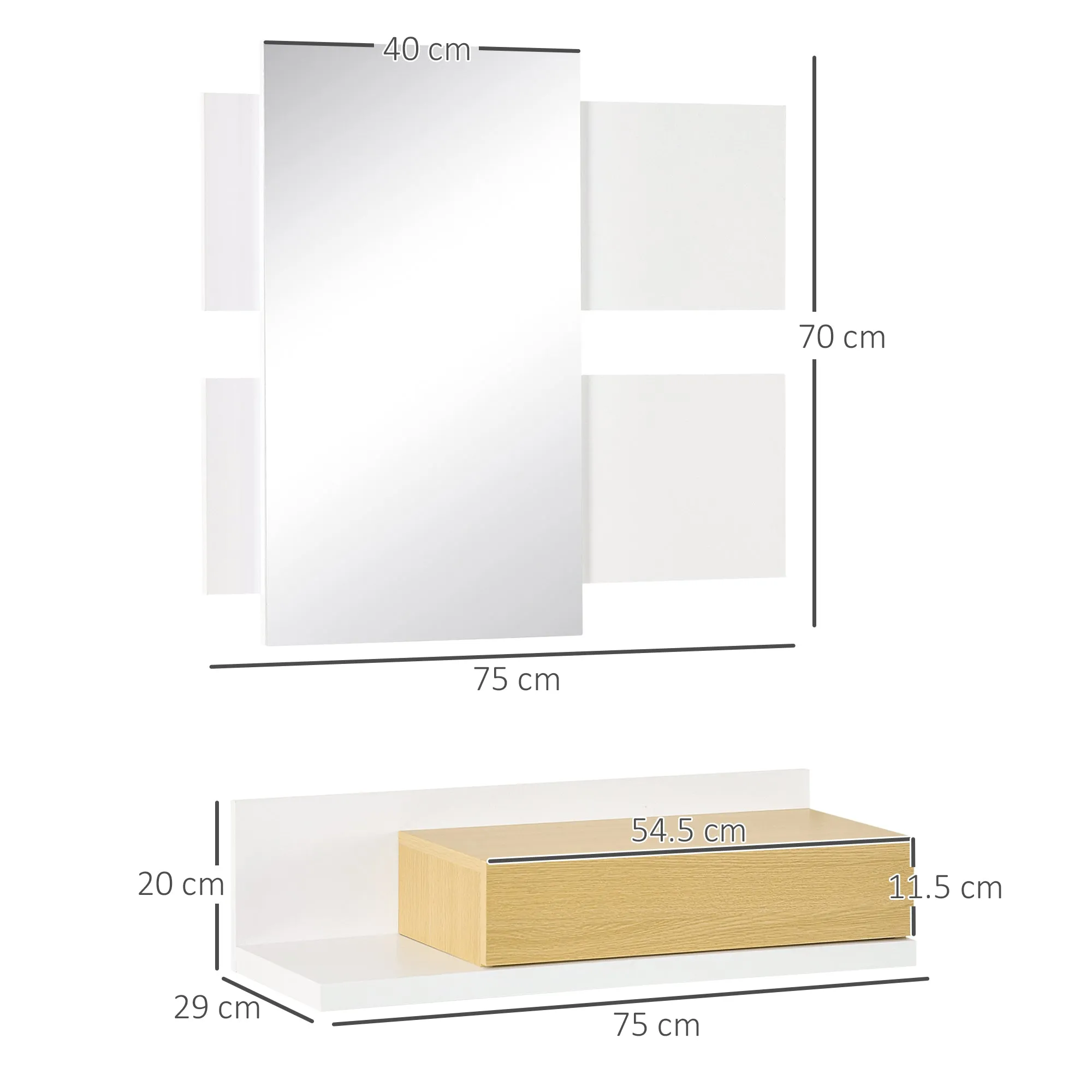 Hallway Furniture Set with 40x70cm Mirror and Wooden Drawer with Wall Fixing - Image 3
