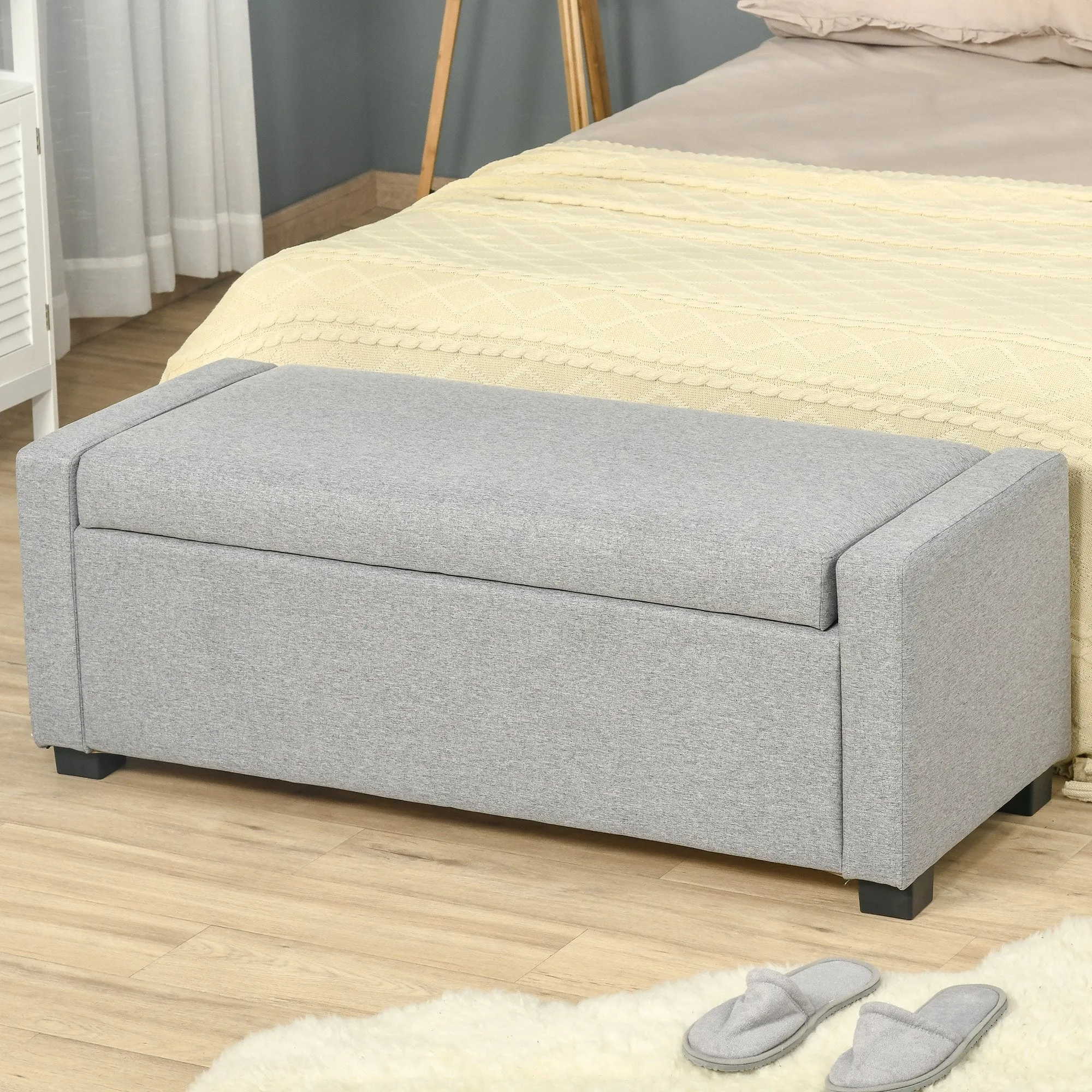 Fabric Bedside Bench with Storage Compartment, 120x50x44cm - Grey - Image 2