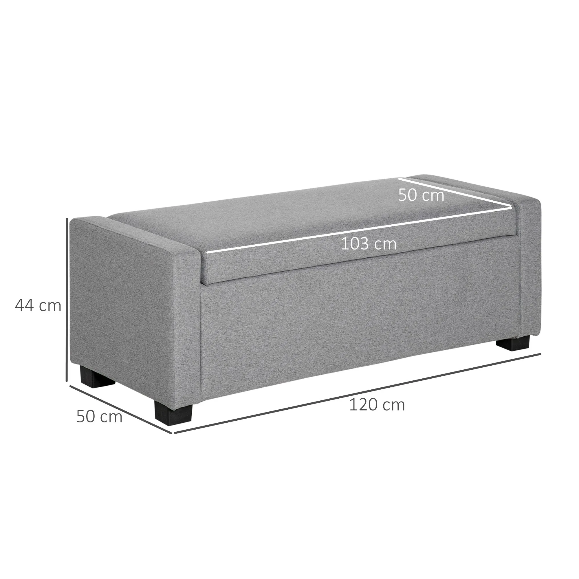Fabric Bedside Bench with Storage Compartment, 120x50x44cm - Grey - Image 3